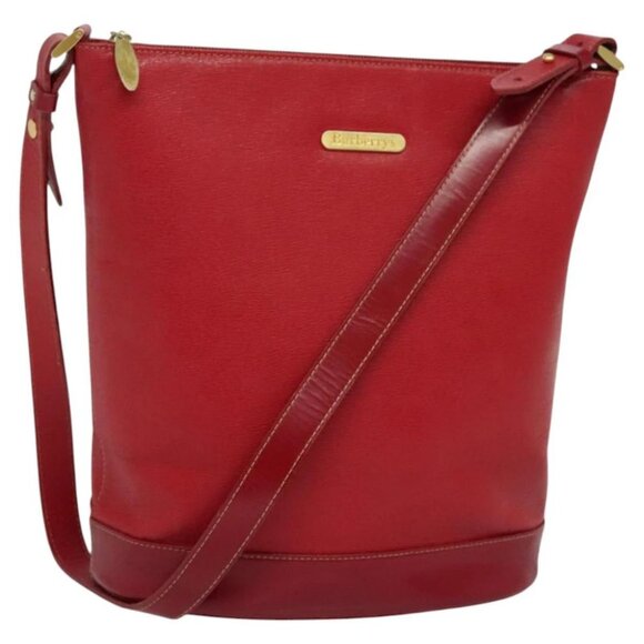 Burberrys Shoulder Bag Leather Red Gold - Picture 1 of 14